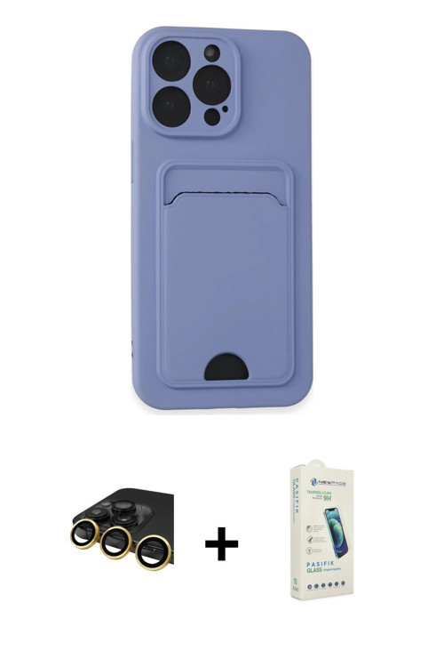 ieg™ iPhone 14 Pro Max Kılıf Vadi Çizgi Prime - Şeffaf Pasifik Cam Ekran Koruyucu + Gold Raze Metal