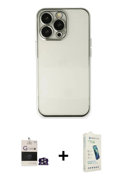 ieg™ iPhone 14 Pro Max Kılıf Vadi Minimal - Şeffaf Pasifik Cam Ekran Koruyucu + Gümüş Bilvis Titan K