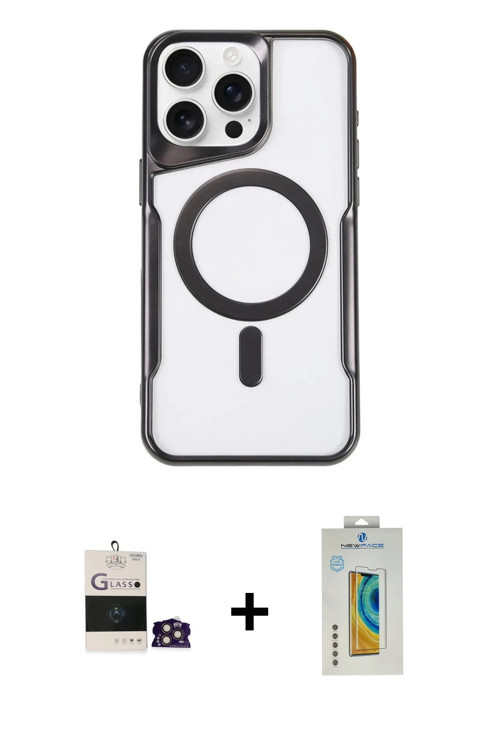 ieg™ iPhone 14 Pro Max Kılıf Yadigar Klasik Özel Seri - Siyah Polymer Nano Ekran Koruyucu + Gold Bil