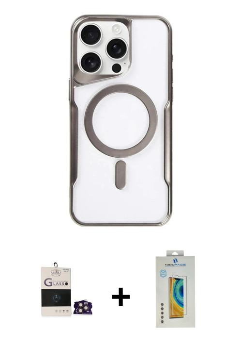ieg™ iPhone 14 Pro Max Kılıf Yadigar Klasik Özel Seri - Siyah Polymer Nano Ekran Koruyucu + Gold Bil