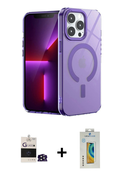 ieg™ iPhone 14 Pro Max Kılıf Yankı Çizgi - Siyah Polymer Nano Ekran Koruyucu + Derin Mor Bilvis Tita