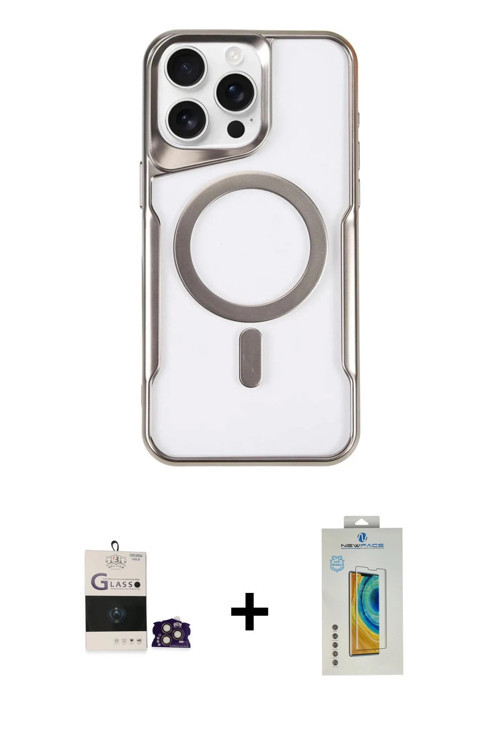 ieg™ iPhone 14 Pro Max Kılıf Yadigar Klasik Özel Seri - Siyah Polymer Nano Ekran Koruyucu + Gold Bil
