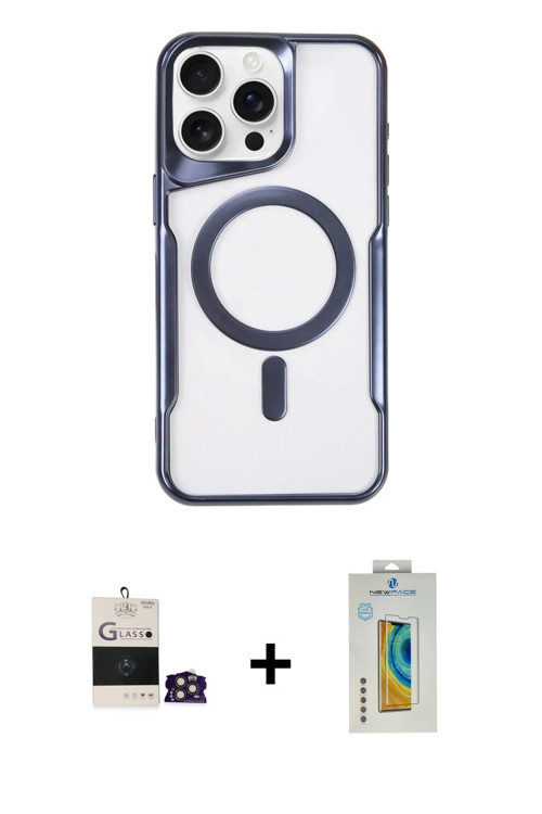 ieg™ iPhone 14 Pro Max Kılıf Yadigar Klasik Özel Seri - Siyah Polymer Nano Ekran Koruyucu + Gold Bil