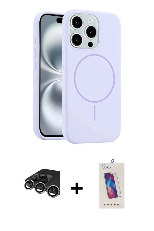 ieg™ iPhone 14 Pro Max Kılıf Yankı Form Serisi - Siyah Joko 5D Cam + Gümüş Raze Metal Kamera Lens