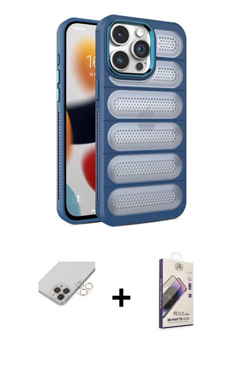 ieg™ iPhone 14 Pro Max Kılıf Yadigar Doku Özel Seri - Siyah Bilvis 3D Mat Cam Ekran Koruyucu + Gold