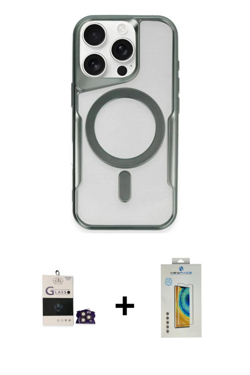 ieg™ iPhone 14 Pro Max Kılıf Yadigar Klasik Özel Seri - Siyah Polymer Nano Ekran Koruyucu + Gold Bil
