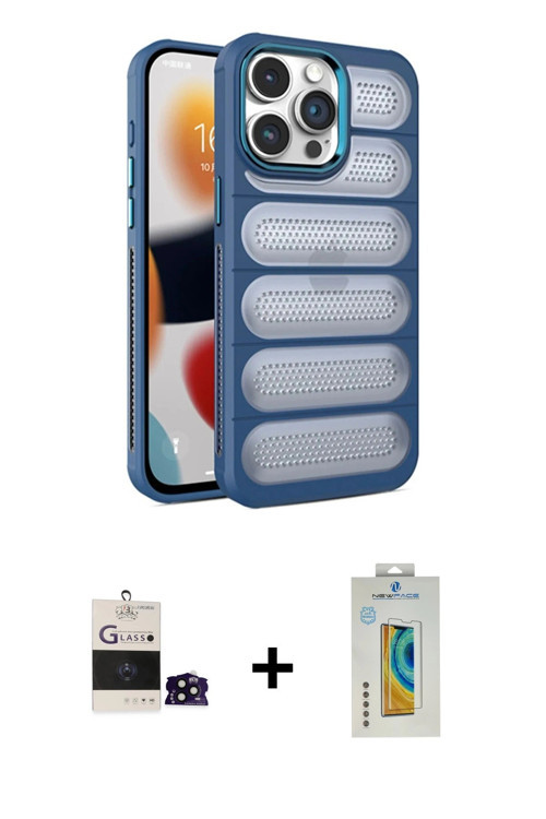 ieg™ iPhone 14 Pro Max Kılıf Yadigar Doku Özel Seri - Siyah Polymer Nano Ekran Koruyucu + Siyah Bilv
