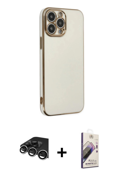 ieg™ iPhone 14 Pro Max Kılıf Yankı Serisi - Siyah Bilvis 3D Mat Cam Ekran Koruyucu + Gümüş Raze Meta