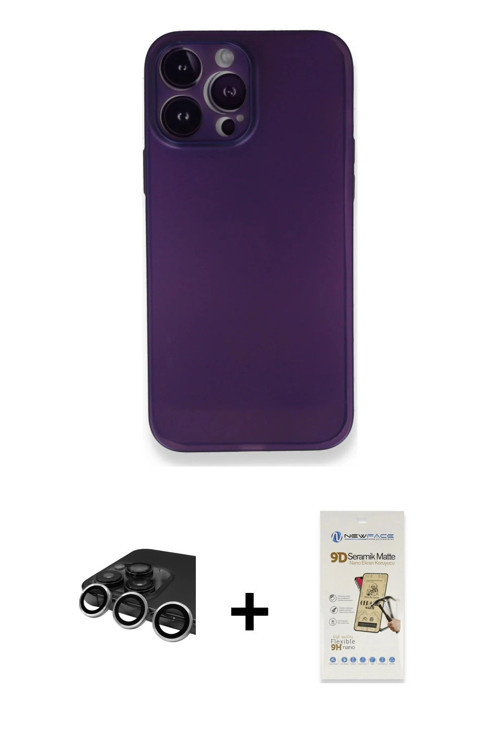ieg™ iPhone 14 Pro Max Kılıf Yadigar Yansıma Serisi - Siyah Mat Seramik Nano Ekran Koruyucu + Gümüş
