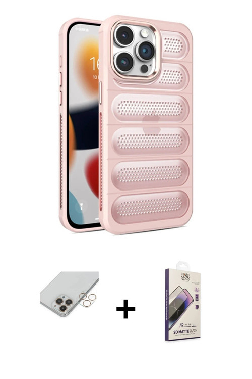 ieg™ iPhone 14 Pro Max Kılıf Yadigar Doku Özel Seri - Siyah Bilvis 3D Mat Cam Ekran Koruyucu + Gold