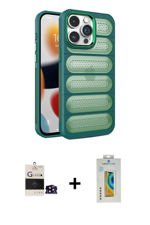 ieg™ iPhone 14 Pro Max Kılıf Yadigar Doku Özel Seri - Siyah Polymer Nano Ekran Koruyucu + Siyah Bilv