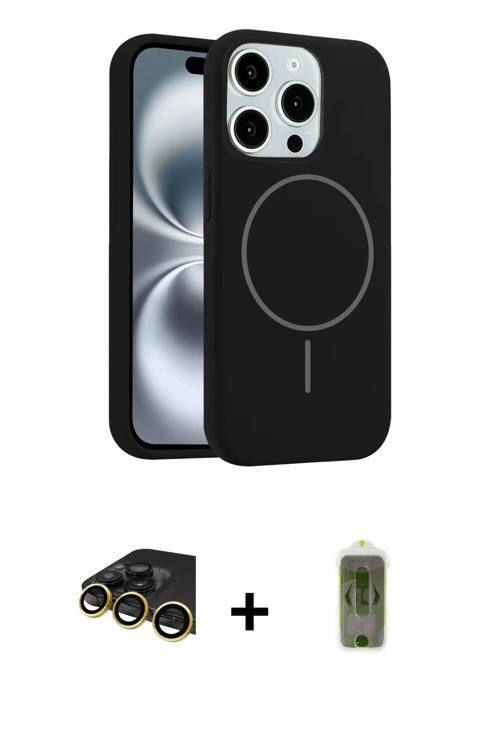 ieg™ iPhone 14 Pro Max Kılıf Yankı Form Serisi - Siyah Joko Magic 5D Hayalet Cam + Gold Raze Metal K