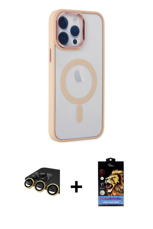 ieg™ iPhone 14 Pro Max Kılıf Yankı Işık Özel Seri - Siyah Buffer Hayalet Cam Ekran Koruyucu + Gold R