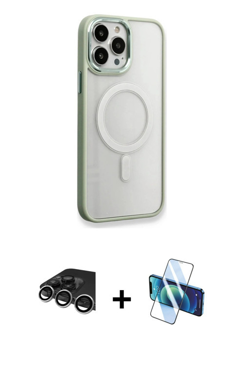 ieg™ iPhone 14 Pro Max Kılıf Yankı Işık Özel Seri - Siyah 3D Antistatik Cam Ekran Koruyucu + Gümüş R