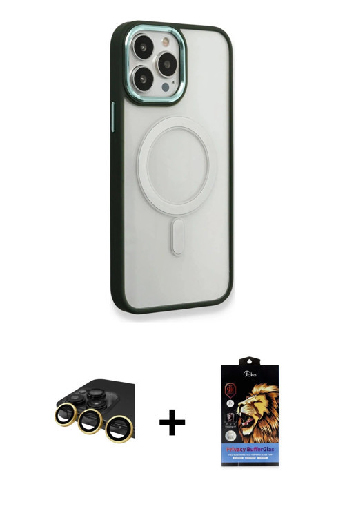 ieg™ iPhone 14 Pro Max Kılıf Yankı Işık Özel Seri - Siyah Buffer Hayalet Cam Ekran Koruyucu + Gold R