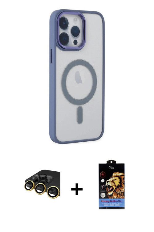 ieg™ iPhone 14 Pro Max Kılıf Yankı Işık Özel Seri - Siyah Buffer Hayalet Cam Ekran Koruyucu + Gold R