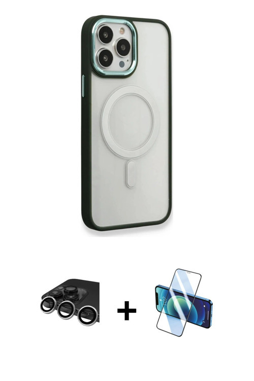 ieg™ iPhone 14 Pro Max Kılıf Yankı Işık Özel Seri - Siyah 3D Antistatik Cam Ekran Koruyucu + Gümüş R