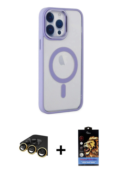 ieg™ iPhone 14 Pro Max Kılıf Yankı Işık Özel Seri - Siyah Buffer Hayalet Cam Ekran Koruyucu + Gold R