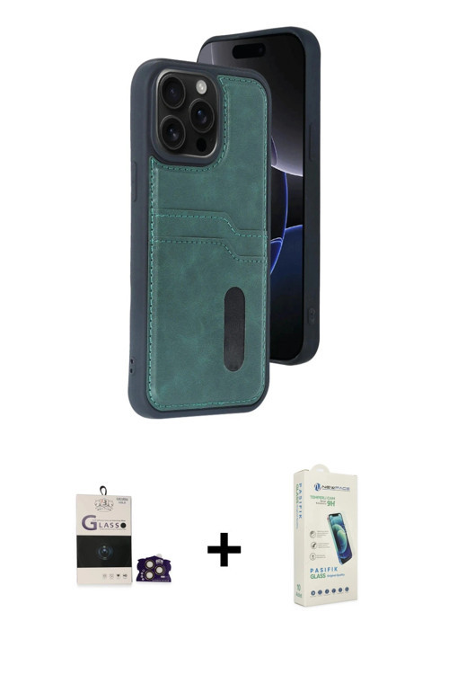 ieg™ iPhone 14 Pro Max Kılıf Yörünge Işık Serisi - Şeffaf Pasifik Cam Ekran Koruyucu + Gold Bilvis T