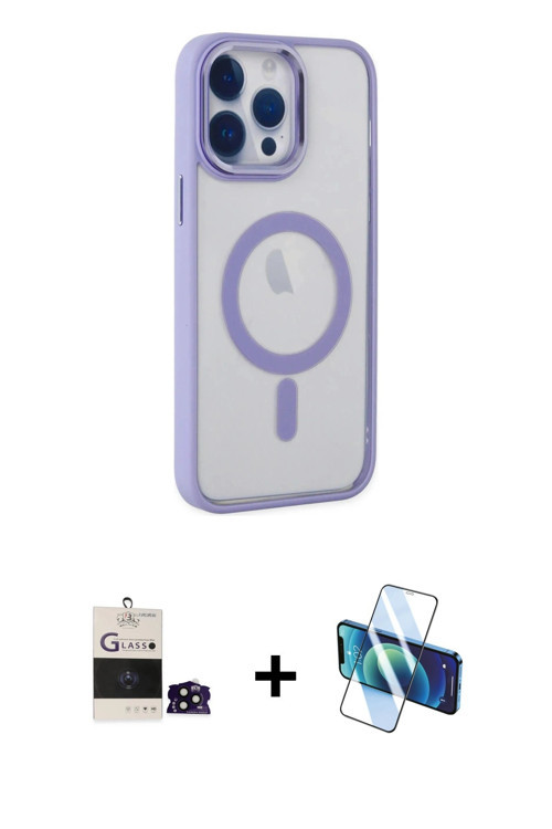 ieg™ iPhone 14 Pro Max Kılıf Yankı Işık Özel Seri - Siyah 3D Antistatik Cam Ekran Koruyucu + Siyah B