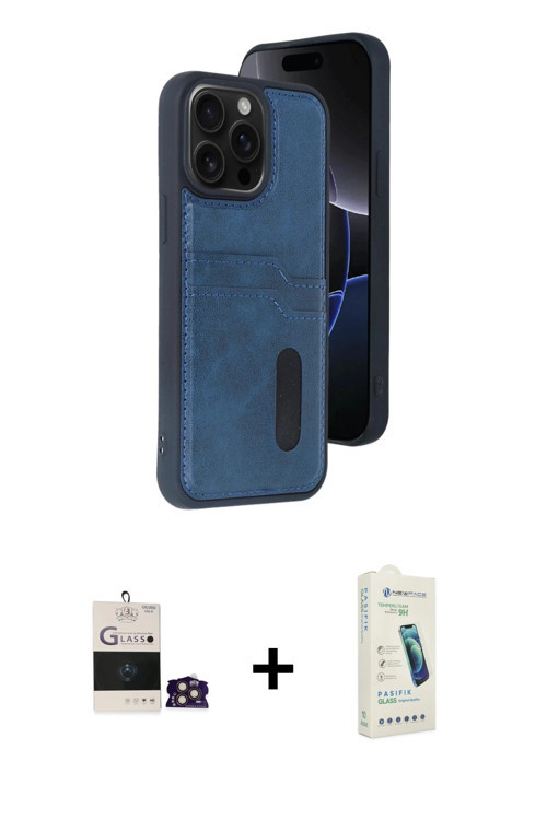 ieg™ iPhone 14 Pro Max Kılıf Yörünge Işık Serisi - Şeffaf Pasifik Cam Ekran Koruyucu + Gold Bilvis T