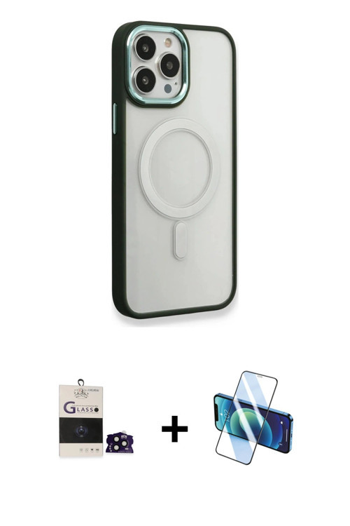 ieg™ iPhone 14 Pro Max Kılıf Yankı Işık Özel Seri - Siyah 3D Antistatik Cam Ekran Koruyucu + Siyah B