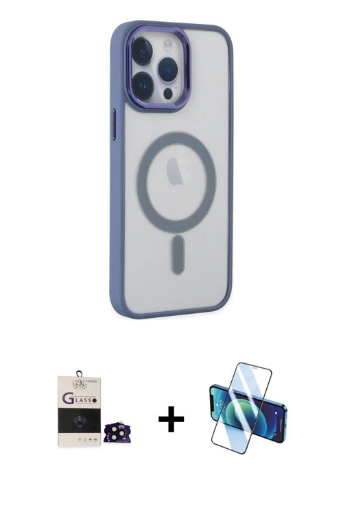 ieg™ iPhone 14 Pro Max Kılıf Yankı Işık Özel Seri - Siyah 3D Antistatik Cam Ekran Koruyucu + Siyah B