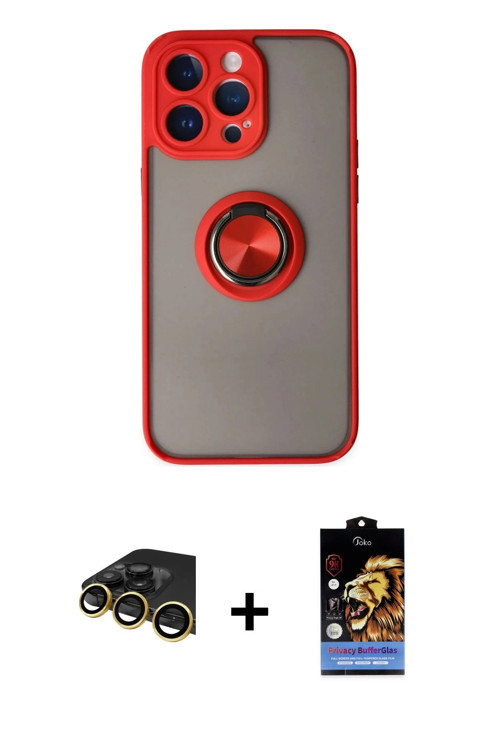 ieg™ iPhone 14 Pro Max Kılıf Yörünge Çizgi - Siyah Buffer Hayalet Cam Ekran Koruyucu + Gold Raze Met