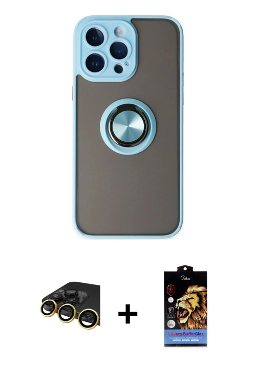 ieg™ iPhone 14 Pro Max Kılıf Yörünge Çizgi - Siyah Buffer Hayalet Cam Ekran Koruyucu + Gold Raze Met
