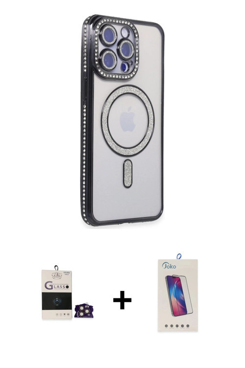 ieg™ iPhone 14 Pro Max Kılıf Zirve Doku Prime - Siyah Joko 5D Cam + Gold Bilvis Titan Kamera Lens