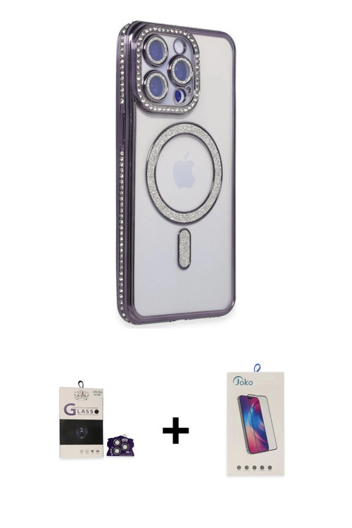 ieg™ iPhone 14 Pro Max Kılıf Zirve Doku Prime - Siyah Joko 5D Cam + Gümüş Bilvis Titan Kamera Lens