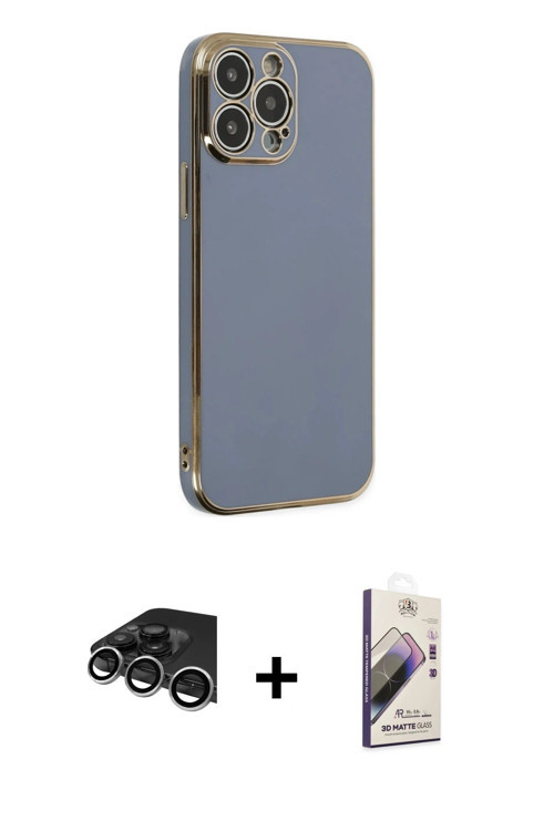 ieg™ iPhone 14 Pro Max Kılıf Yankı Serisi - Siyah Bilvis 3D Mat Cam Ekran Koruyucu + Gümüş Raze Meta