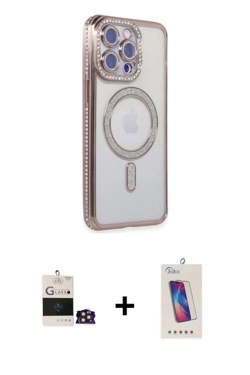 ieg™ iPhone 14 Pro Max Kılıf Zirve Doku Prime - Siyah Joko 5D Cam + Gold Bilvis Titan Kamera Lens
