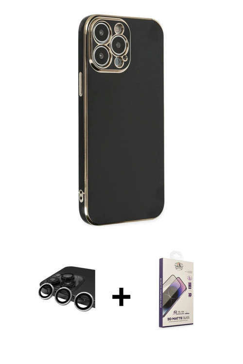 ieg™ iPhone 14 Pro Max Kılıf Yankı Serisi - Siyah Bilvis 3D Mat Cam Ekran Koruyucu + Gümüş Raze Meta