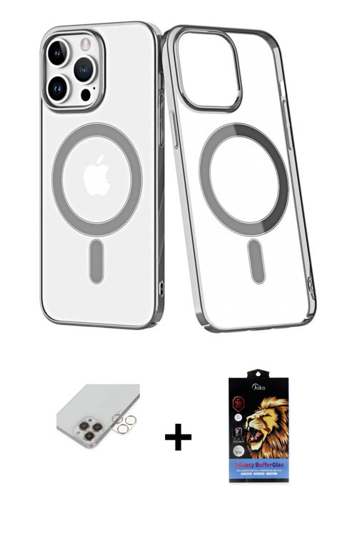ieg™ iPhone 14 Pro Max Kılıf Yörünge Minimal - Siyah Buffer Hayalet Cam Ekran Koruyucu + Gold Band M