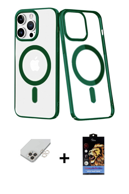 ieg™ iPhone 14 Pro Max Kılıf Yörünge Minimal - Siyah Buffer Hayalet Cam Ekran Koruyucu + Gold Band M