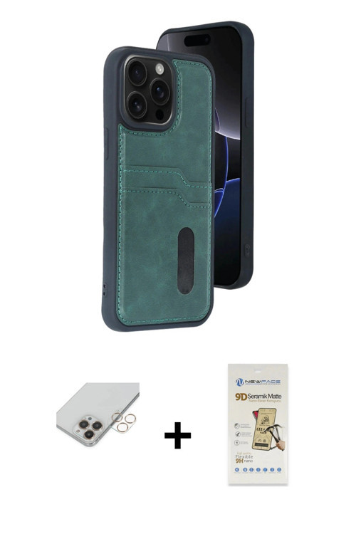 ieg™ iPhone 14 Pro Max Kılıf Yörünge Işık Serisi - Siyah Mat Seramik Nano Ekran Koruyucu + Gold Band