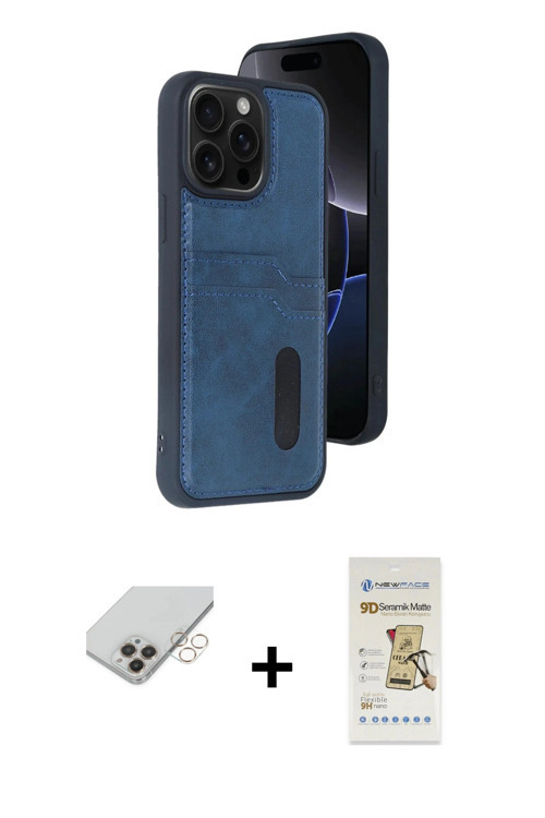 ieg™ iPhone 14 Pro Max Kılıf Yörünge Işık Serisi - Siyah Mat Seramik Nano Ekran Koruyucu + Gold Band