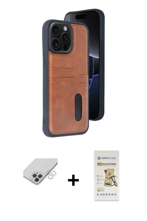 ieg™ iPhone 14 Pro Max Kılıf Yörünge Işık Serisi - Siyah Mat Seramik Nano Ekran Koruyucu + Gold Band