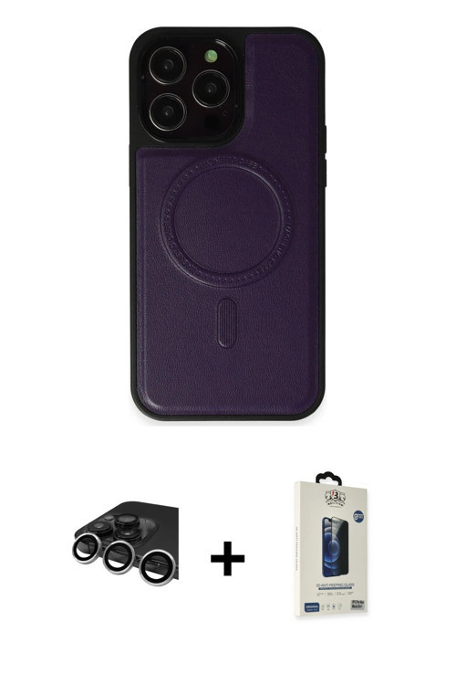 ieg™ iPhone 14 Pro Max Kılıf Zirve Işık Serisi - Siyah Bilvis Hayalet Cam Ekran Koruyucu + Gümüş Raz