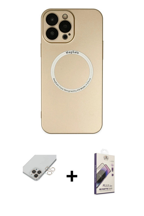 ieg™ iPhone 14 Pro Max Kılıf Zirve Klasik Prime - Siyah Bilvis 3D Mat Cam Ekran Koruyucu + Gold Band