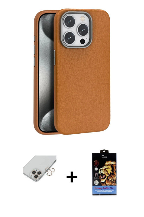 ieg™ iPhone 14 Pro Max Kılıf Zirve Modern Prime - Siyah Buffer Hayalet Cam Ekran Koruyucu + Gold Ban