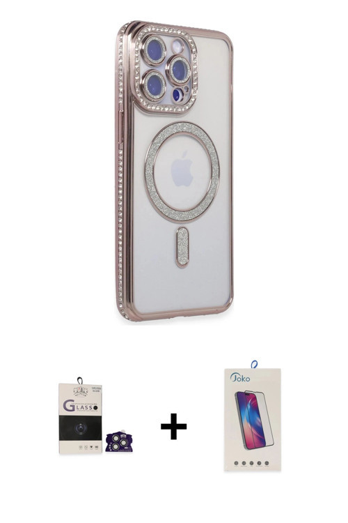ieg™ iPhone 14 Pro Max Kılıf Zirve Doku Prime - Siyah Joko 5D Cam + Gümüş Bilvis Titan Kamera Lens