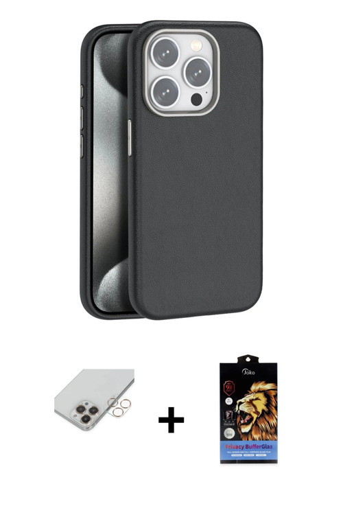 ieg™ iPhone 14 Pro Max Kılıf Zirve Modern Prime - Siyah Buffer Hayalet Cam Ekran Koruyucu + Gold Ban