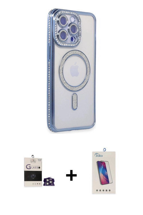 ieg™ iPhone 14 Pro Max Kılıf Zirve Doku Prime - Siyah Joko 5D Cam + Gümüş Bilvis Titan Kamera Lens
