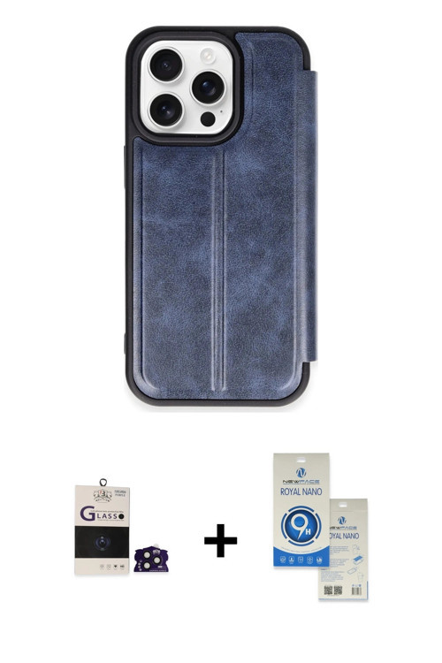 ieg™ iPhone 14 Pro Max Kılıf Zirve Yansıma Serisi - Şeffaf Royal Nano Ekran Koruyucu + Derin Mor Bil