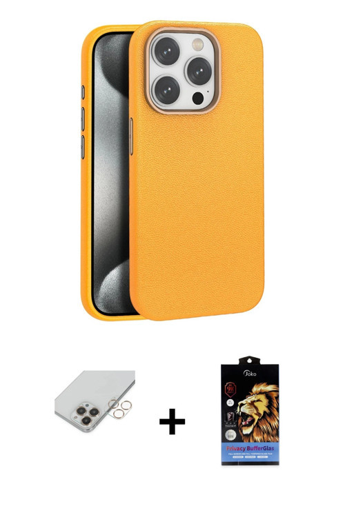 ieg™ iPhone 14 Pro Max Kılıf Zirve Modern Prime - Siyah Buffer Hayalet Cam Ekran Koruyucu + Gold Ban