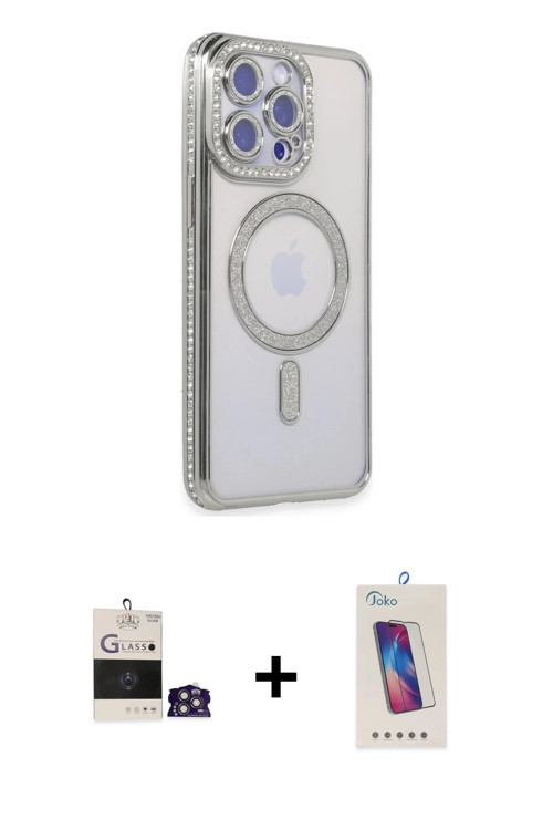 ieg™ iPhone 14 Pro Max Kılıf Zirve Doku Prime - Siyah Joko 5D Cam + Gümüş Bilvis Titan Kamera Lens
