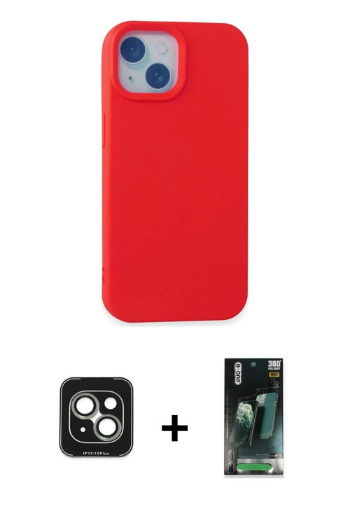 ieg™ iPhone 15 Kılıf Ahenk Serisi - Siyah 360 Mat Full Body Arka Koruyucu + Yeşil PVD Metal Kamera L