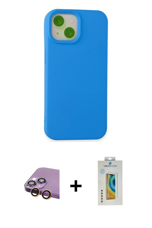 ieg™ iPhone 15 Kılıf Ahenk Serisi - Siyah Polymer Nano Ekran Koruyucu + Sarı Raze Metal Kamera Lens
